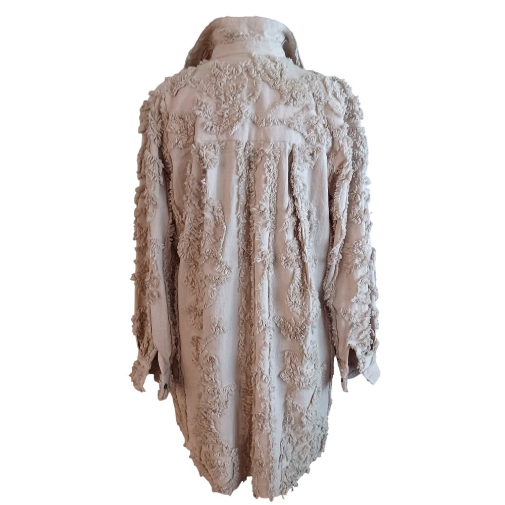 Womens Tan Textured Fringed Embroidery Pullover Longline Shacket DressSize S - Picture 3 of 16